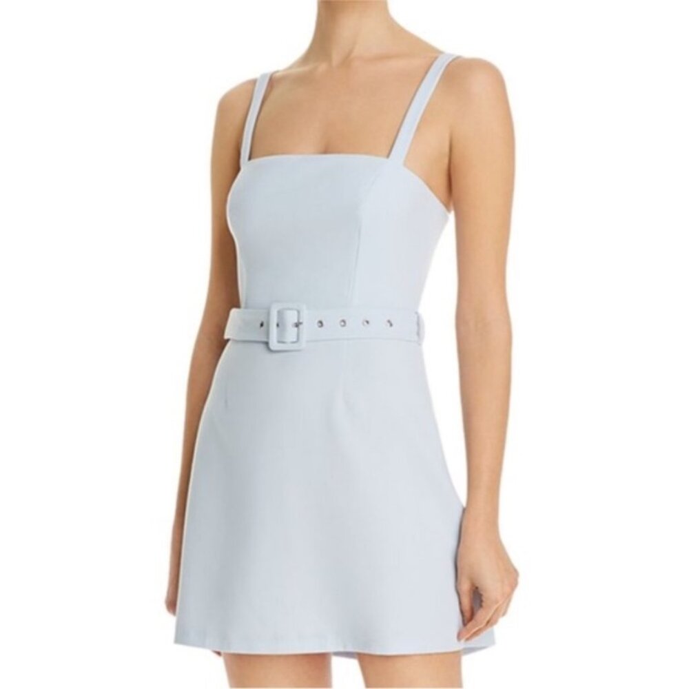 French Connection Belted Straight Neck Whisper Dress Light Blue Size 2